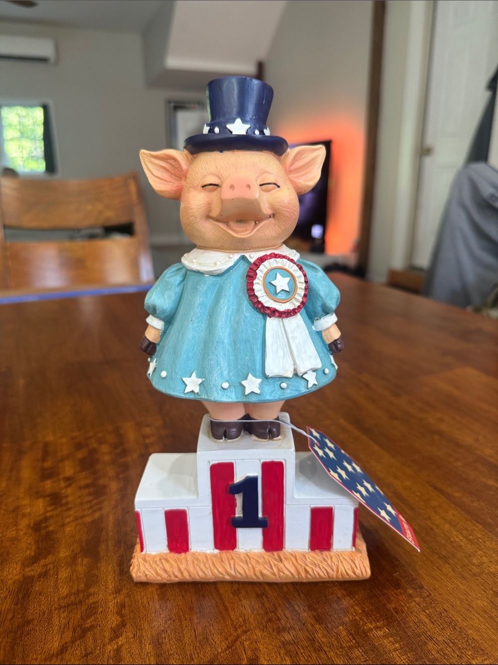 NWT Patriotic Girly Pig Figurine Decor First Place Patriotic Piggy